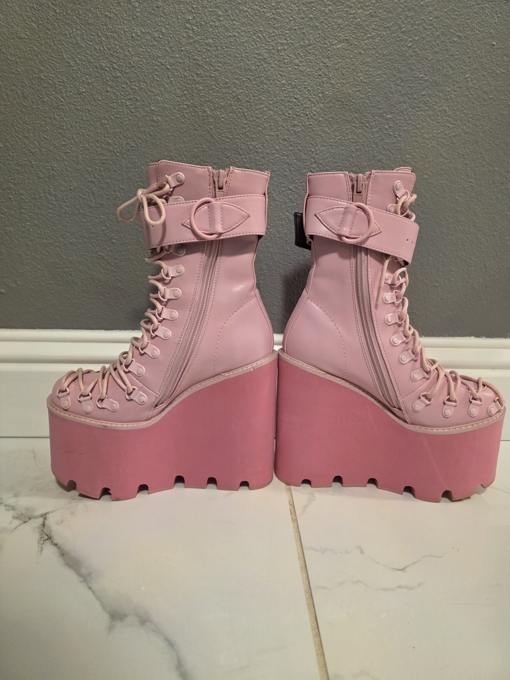 Dolls Kill Pastel Pink Lace-Up Platform Ankle Boots